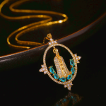Modern Style Our Lady of Fatima Inlaided Devine Blessing Necklace