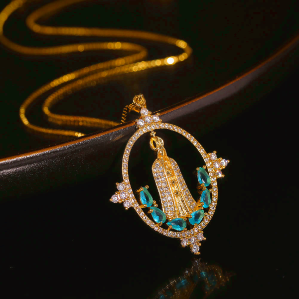 Modern Style Our Lady of Fatima Inlaided Devine Blessing Necklace