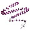 Immaculate Heart of Mary & Crucifix of 8 mm Round Purple Stone Alloy Chain Rosary
