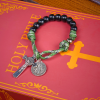 St. Benedict Medal & Crucifix of 10 mm Round Black Wood Green Paracord Pocket Rosary