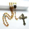 Virgin Mary & Crucifix of 8 mm Polyhedron Yellow Glass Alloy Chain Rosary