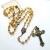 Virgin Mary & Crucifix of 8 mm Polyhedron Yellow Glass Alloy Chain Rosary