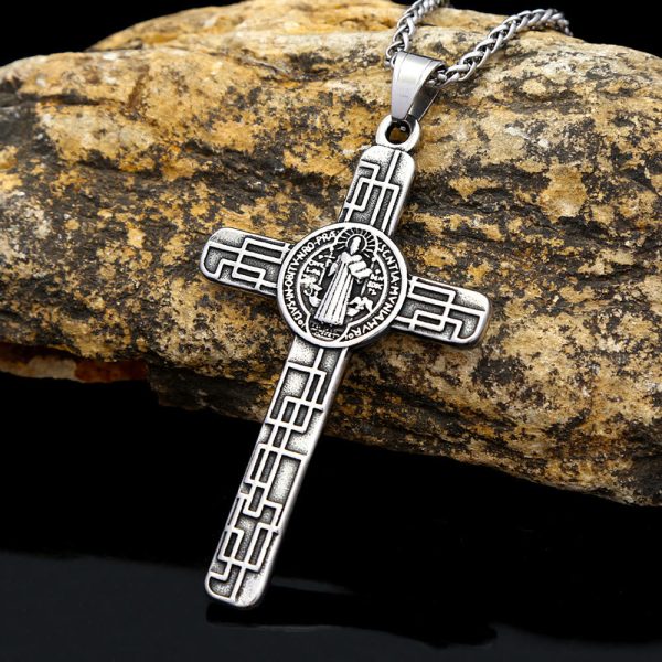 Christianartworkshop St. Benedict Protect us Cross Faith Titanium Pendant Necklace