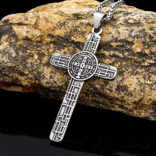 Christianartworkshop St. Benedict Protect us Cross Faith Titanium Pendant Necklace