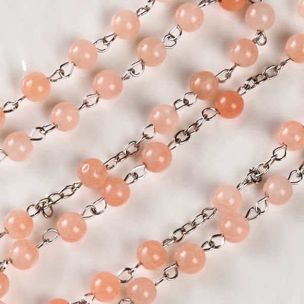 Our Lady of Rosary & Crucifix of 6 mm Round Pink Agate Alloy Chain Rosary