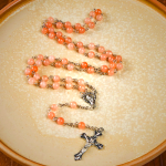 Our Lady of Rosary & Crucifix of 6 mm Round Pink Agate Alloy Chain Rosary