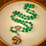 Jesus Mary Double-Sided Medal & Sacred Heart of Our Lady of 8mm Round Green Glass Alloy Chain Rosary