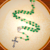Our Lady of Rosary & Crucifix of 6mm Round Green Agate Alloy Chain Rosary