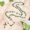 Our Lady of Rosary & Crucifix of 6mm Round Green Agate Alloy Chain Rosary
