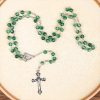 Our Lady of Rosary & Crucifix of 6mm Round Green Agate Alloy Chain Rosary