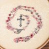 Our Lady of Rosary & Crucifix of 6mm Round Multi-pink Agate Alloy Chain Rosary