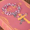 Our Lady of Rosary & Crucifix of 6mm Round Multi-pink Agate Alloy Chain Rosary