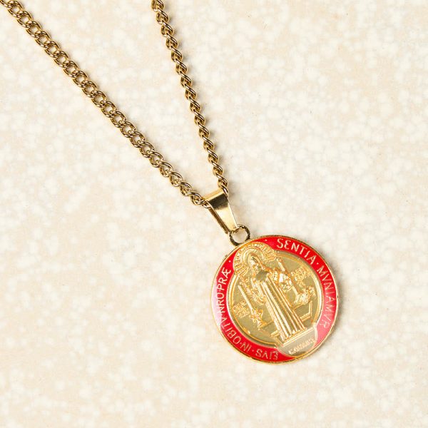 Christianartworkshop 2 Color Retro Style St. Benedict Symbol Protection Faith Pendant Necklace