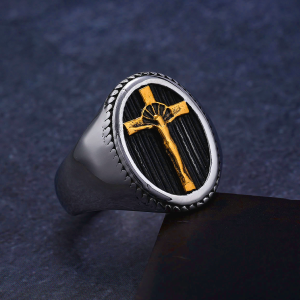 Retro Style Simple Crucifix Protection & Strength Titanium Ring