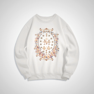Modern Style Floral Cross Virgin Mary Fleece Lined Polyester Sweatshirt