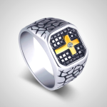 Classic Style Cracked Stone Cross Faith Ring - Christian Artwork