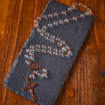 St. Benedict Medal & Crucifix of 8mm Round Clear Glass Alloy Chain Rosary