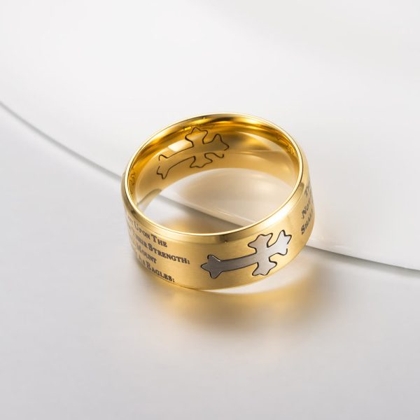 Modern Style Engraved Faith Strength Cross Ring