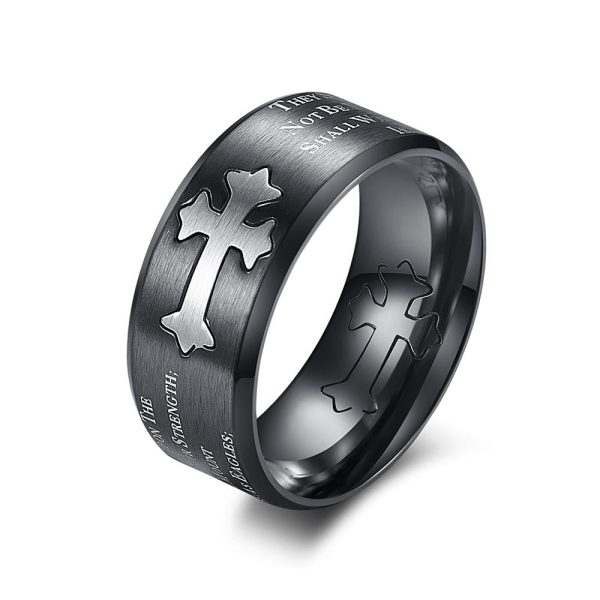 Modern Style Engraved Faith Strength Cross Ring