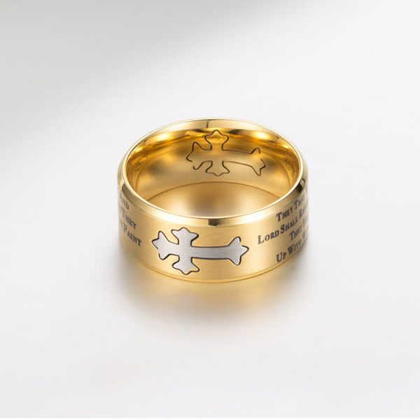 Modern Style Engraved Faith Strength Cross Ring