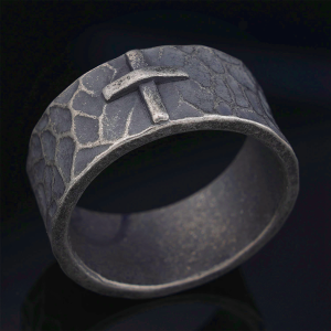 Vintage Style Ancient Texture Forged Stone Cross Ring