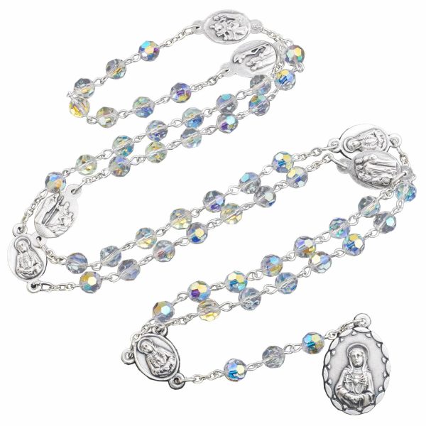 Virgin Mary of 6 mm Polyhedron Clear Crystal Alloy Chain Rosary