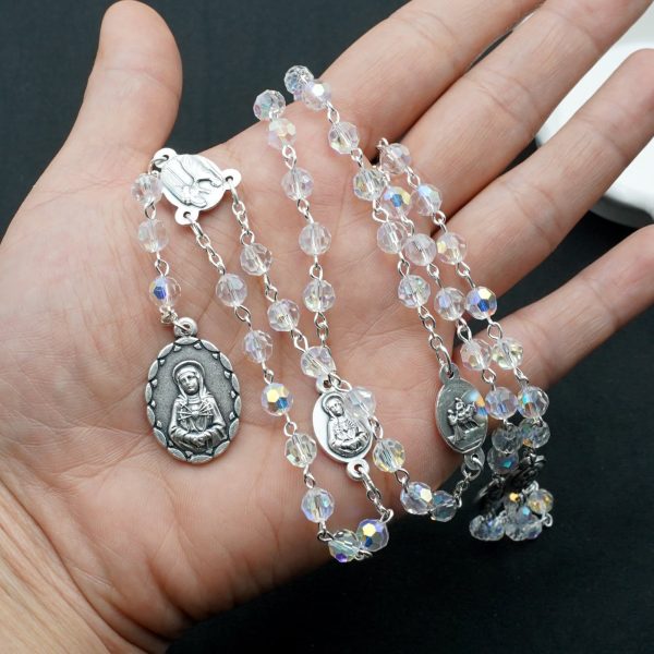 Virgin Mary of 6 mm Polyhedron Clear Crystal Alloy Chain Rosary