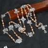 Christianartworkshop Via Crucis 14 Stations of the Cross Oval Mother of Pearl/Olive Wood Alloy Chain Rosary