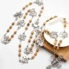 Christianartworkshop Via Crucis 14 Stations of the Cross Oval Mother of Pearl/Olive Wood Alloy Chain Rosary