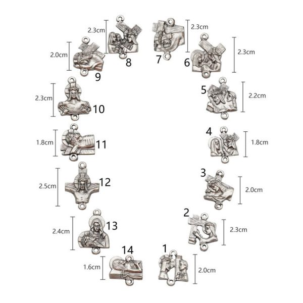 Christianartworkshop Via Crucis 14 Stations of the Cross Oval Mother of Pearl/Olive Wood Alloy Chain Rosary