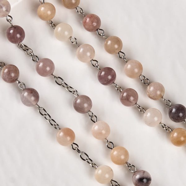 Madonna and Child & Crucifix of 8mm Round Multicolor Agate Alloy Chain Rosary