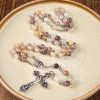 Madonna and Child & Crucifix of 8mm Round Multicolor Agate Alloy Chain Rosary