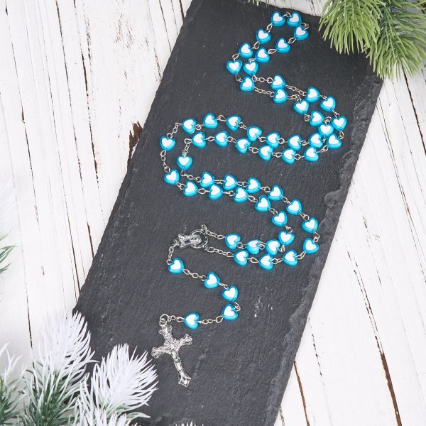 Virgin Mary & Crucifix of 6 mm Heart Multicolor Acrylic Alloy Chain Rosary(4 color)