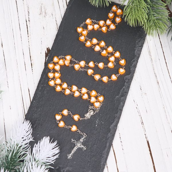 Virgin Mary & Crucifix of 6 mm Heart Multicolor Acrylic Alloy Chain Rosary(4 color)