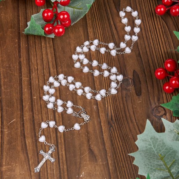 Virgin Mary & Crucifix of 6 mm Heart Multicolor Acrylic Alloy Chain Rosary(4 color)