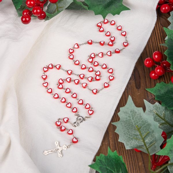 Virgin Mary & Crucifix of 6 mm Heart Multicolor Acrylic Alloy Chain Rosary(4 color)