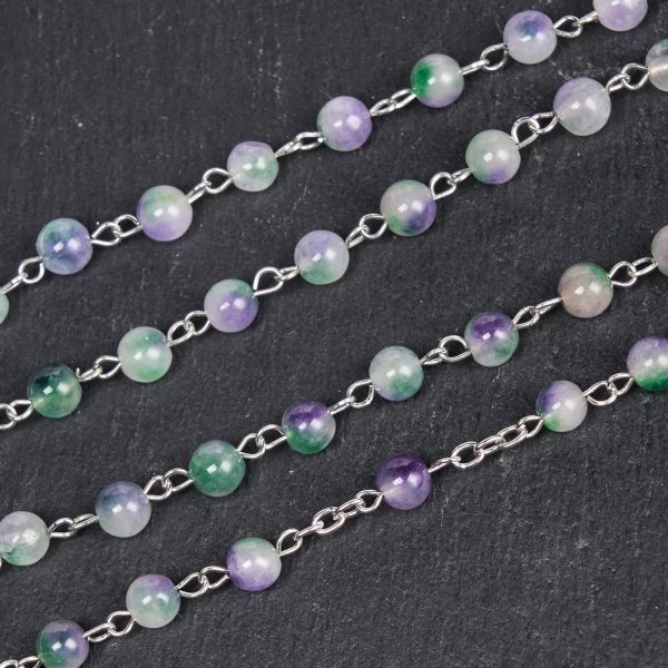 Virgin Mary & Crucifix of 6 mm Round Purple Green Agate Alloy Chain Rosary