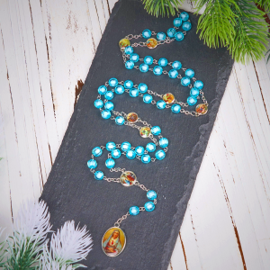 Seven Sorrow of 8 mm Round Blue Acrylic Alloy Chain Rosary