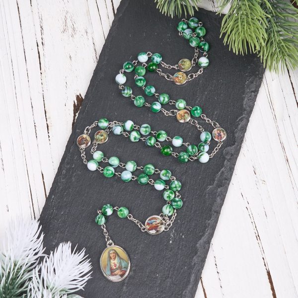 Seven Sorrow of 8 mm Round Blue/Green Acrylic Alloy Chain Rosary