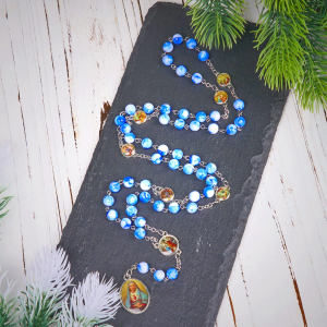 Seven Sorrow of 8 mm Round Blue/Green Acrylic Alloy Chain Rosary