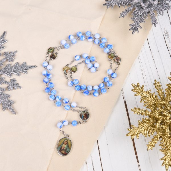 Seven Sorrow of 8 mm Round Blue/Green Acrylic Alloy Chain Rosary