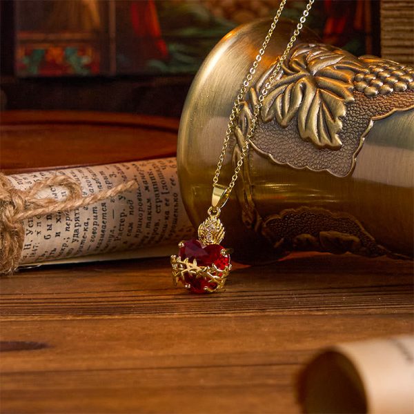 Christianartworkshop FAITH AS YOUR ARMOR: Red Gemstones Sacred Heart of Jesus Pendant Necklace