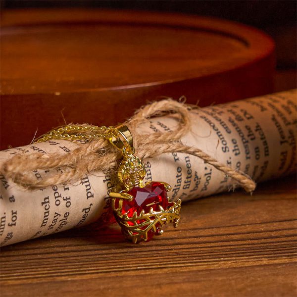 Christianartworkshop FAITH AS YOUR ARMOR: Red Gemstones Sacred Heart of Jesus Pendant Necklace