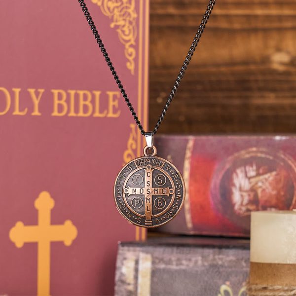 Christianartworkshop Classic Style Crafted St. Benedict Symbol Pendant Necklace(3 color)
