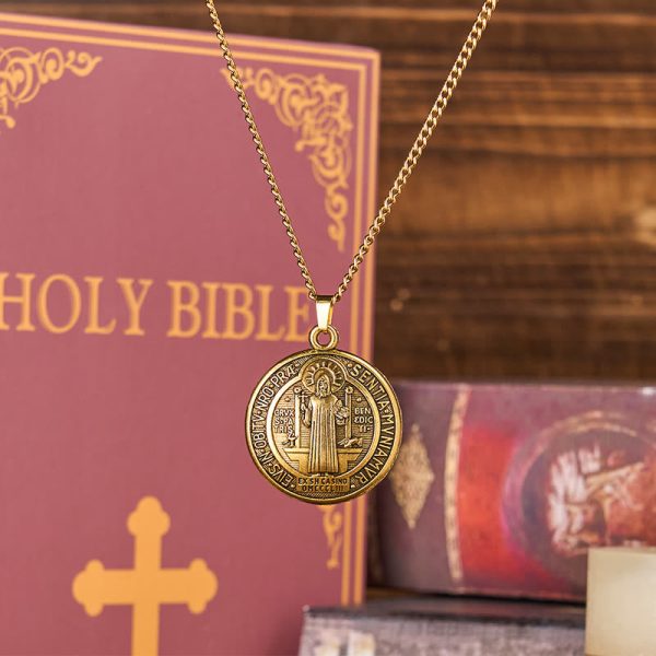 Christianartworkshop Classic Style Crafted St. Benedict Symbol Pendant Necklace(3 color)