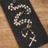 Christianartworkshop Immaculate Heart of Mary & Crucifix of 8 mm Round White Acrylic Alloy Chain Rosary