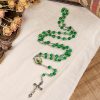 St. Jude & Crucifix of 8 mm Round Green Glass Alloy Chain Rosary