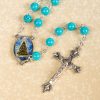 Our Lady of Aparecida & Crucifix of 8 mm Round Green Glass Alloy Chain Rosary