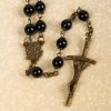 Rose & Crucifix of 10mm Round Black Stone Alloy Chain Rosary