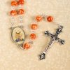 Holy Communion & Crucifix of 8 mm Round Orange Glass Alloy Chain Rosary